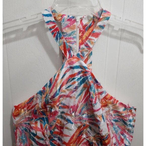 Hutch Anthropologie Women's Maui Halter Dress Colorful Palm Leaf Feather Size 10 - Picture 3 of 13